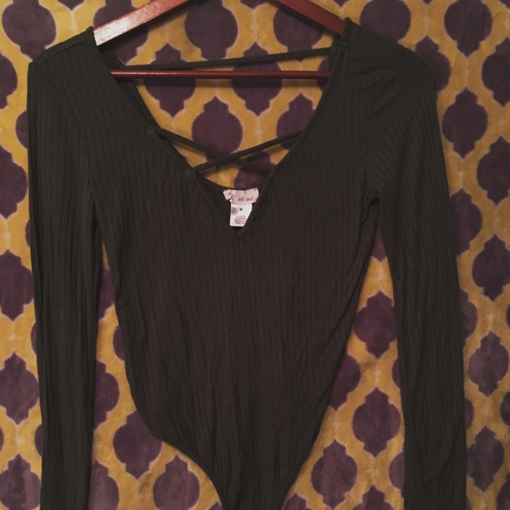Never worn body suit cross front in forest green